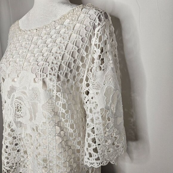 Soft Surroundings Medium White Lace Crochet Top Cottagecore Boho Feminine - Picture 3 of 8